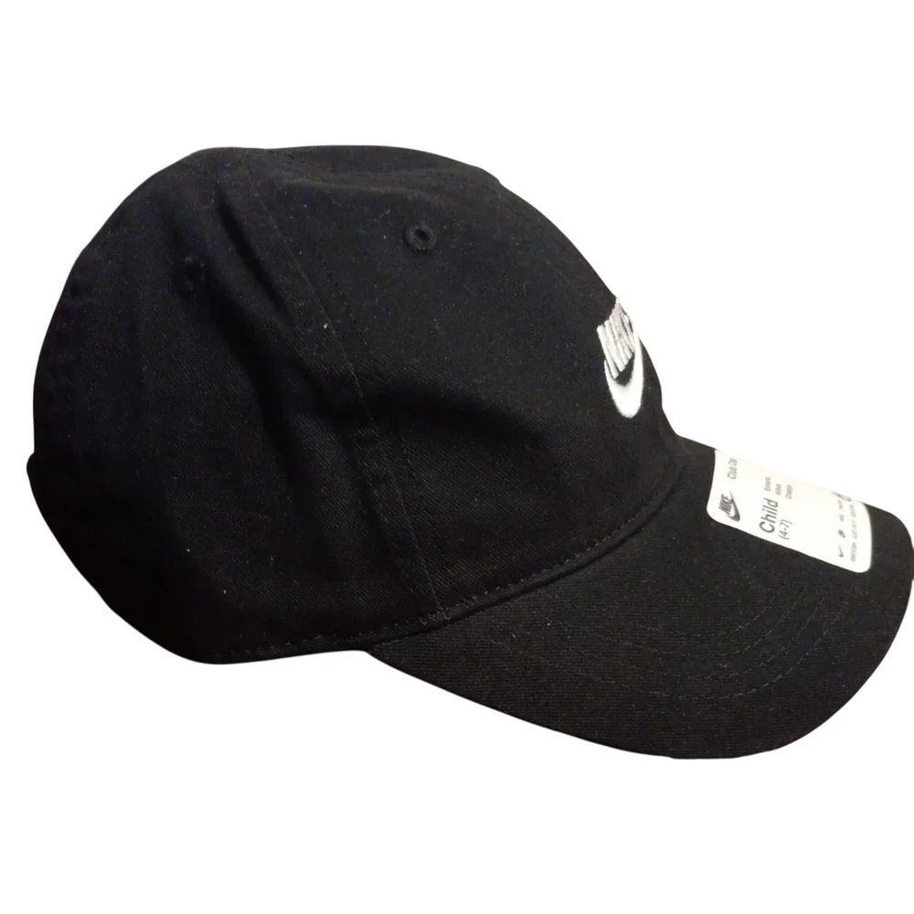 Nike Club Kids Adjustable Strapback Black Baseball Hat Cap 4-7 Embroidered Logo